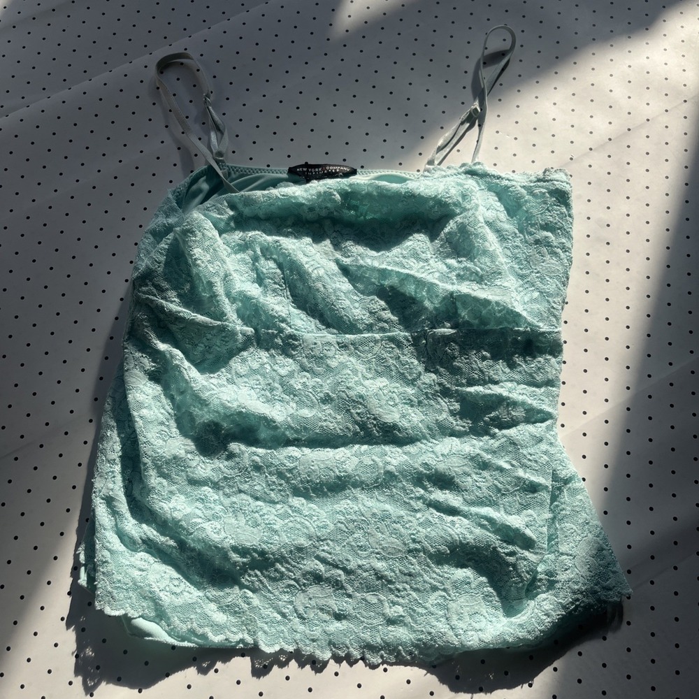 Y2K Lace Cami Balletcore Womens Small Seafoam Mint Blue Adjustable Strap - Picture 2 of 7